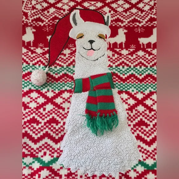 Red “Tired” (or whatever 🌲💨 ) Llama Holiday Sweater - Picture 3 of 8